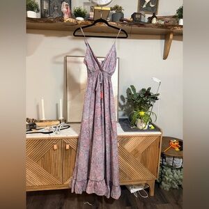 NWOT Natural Life Pink Paisley Silk Maxi Dress with Tassels (Handmade in India)
